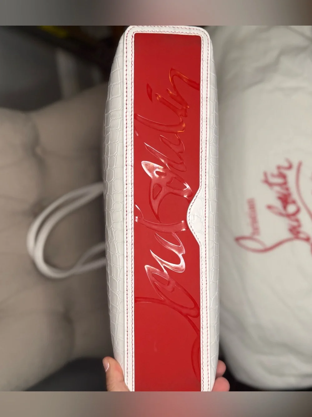 Christian Louboutin White Croc-Embossed Leather Tote